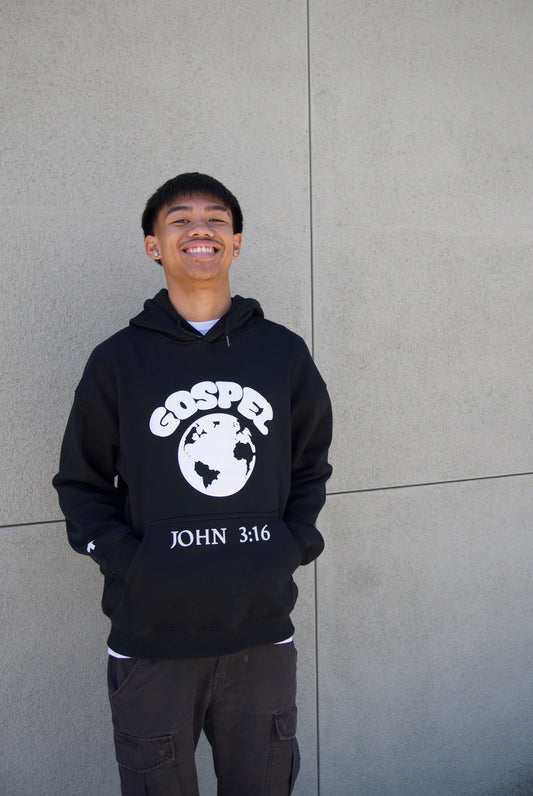 BLACK GOSPEL HOODIE "GOOD NEWS WORLD" COLLECTION